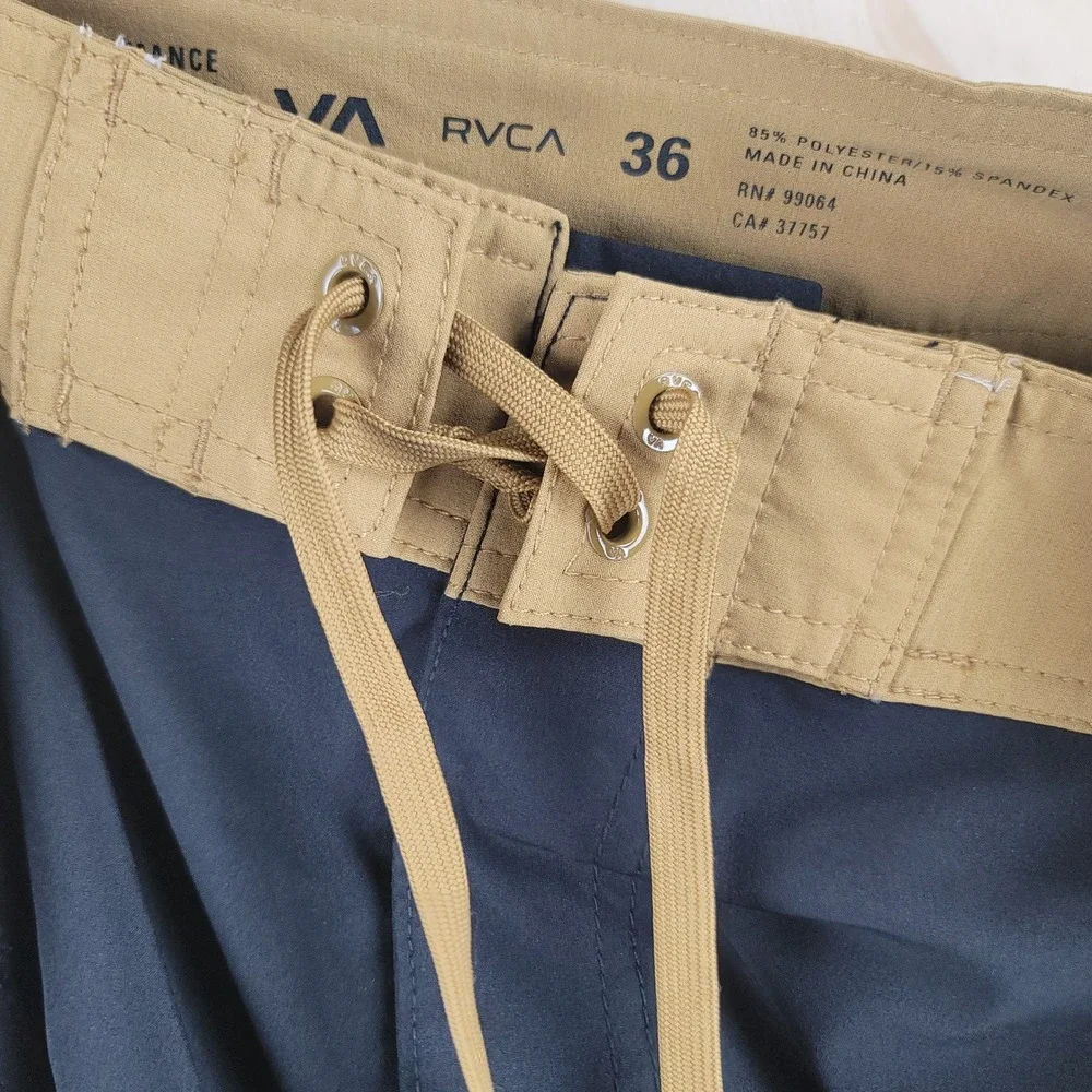 RVCA Board Shorts Men 36 Black Performance Stretch Swim Trunks Side Pocket